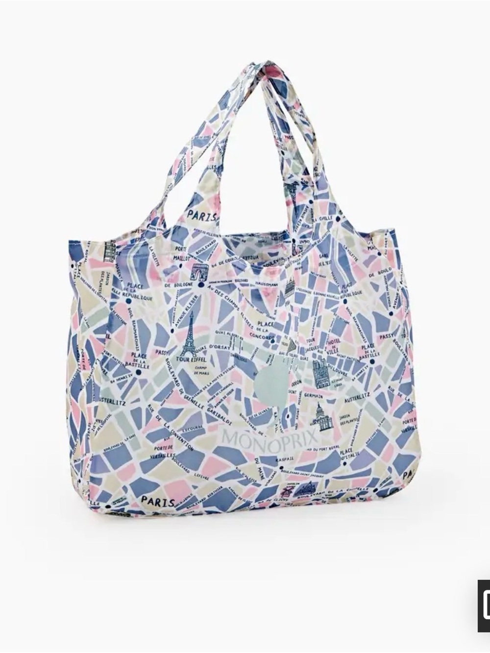 Monoprix Paris Mosaic Reusable Tote Bag in Pastel Blue & Pink